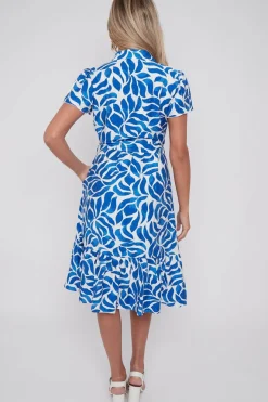 Cobalt Printed Short Sleeve Midi Dress by LOVE SUNSHINE