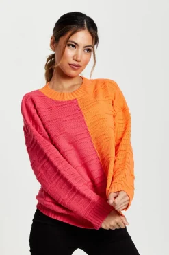 Colour Block Jumper In Orange And Pink by Liquorish