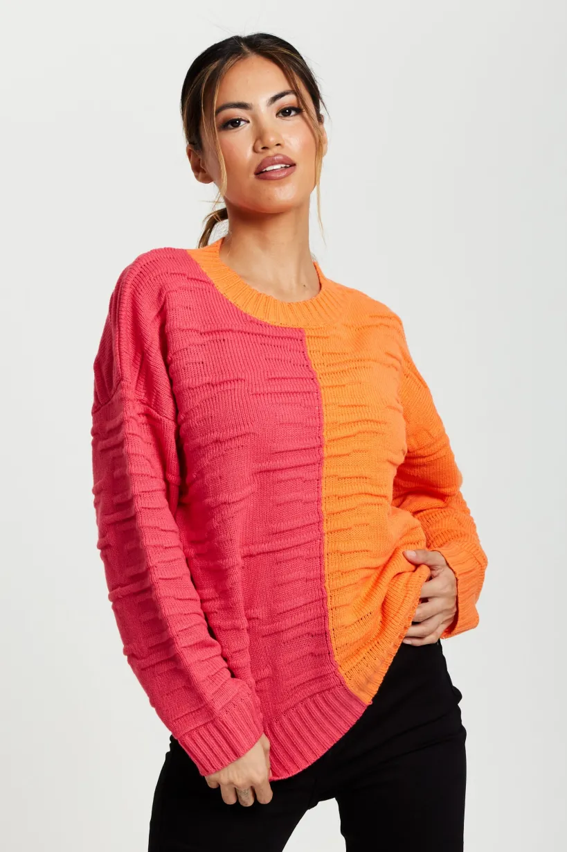 Colour Block Jumper In Orange And Pink by Liquorish