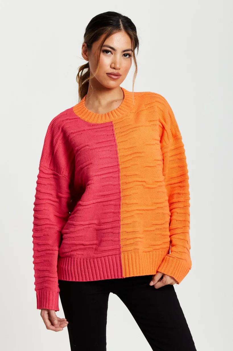 Colour Block Jumper In Orange And Pink by Liquorish