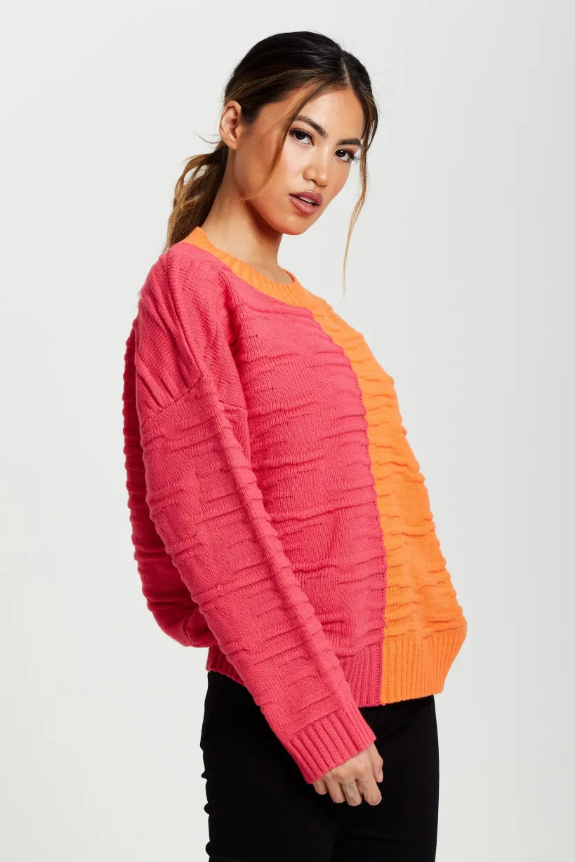 Colour Block Jumper In Orange And Pink by Liquorish