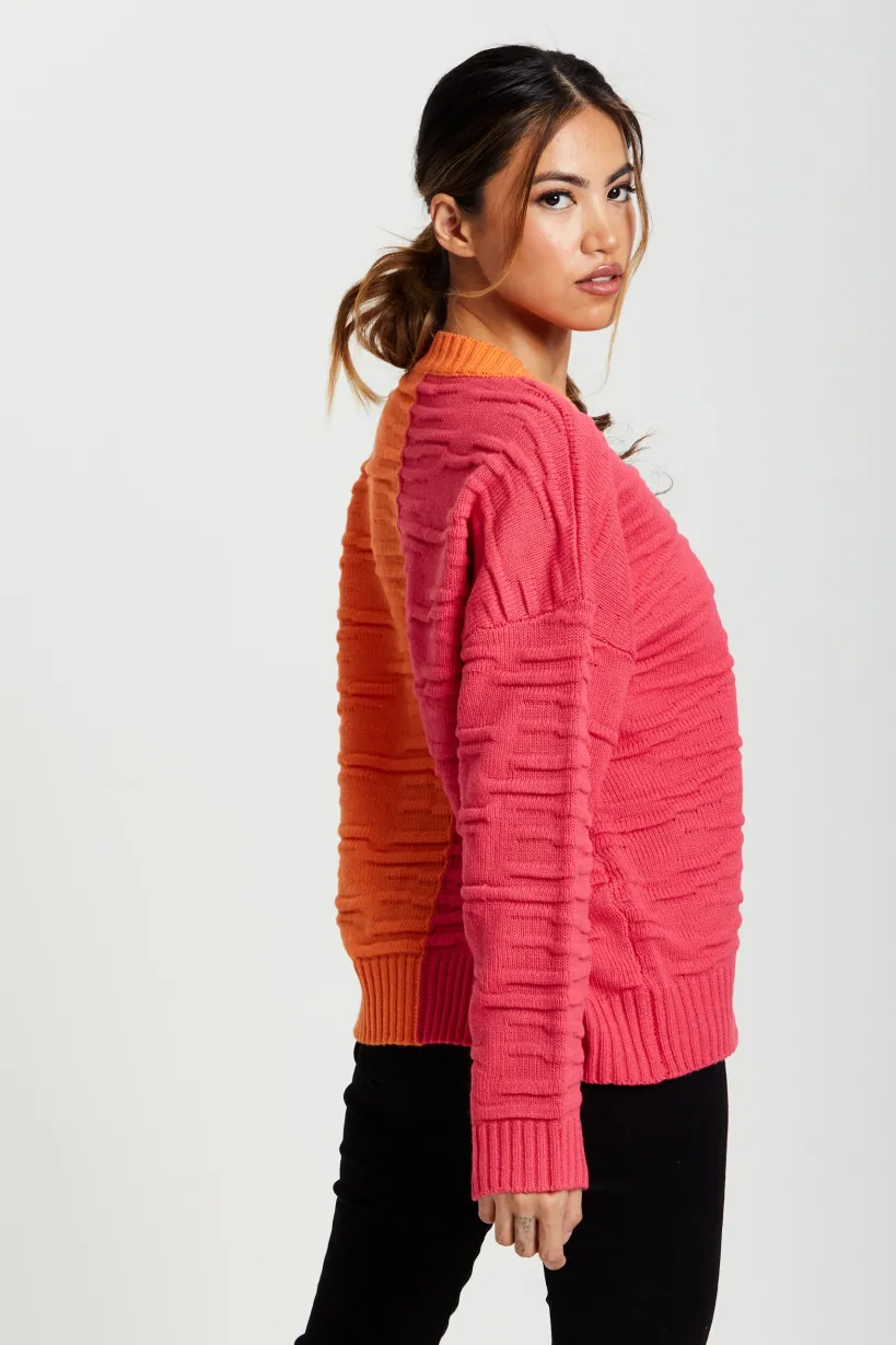 Colour Block Jumper In Orange And Pink by Liquorish
