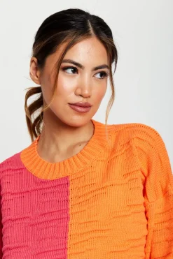 Colour Block Jumper In Orange And Pink by Liquorish