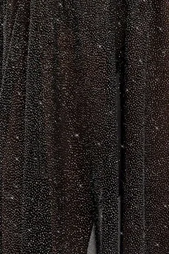 Compact Crepe Lace Up Corset With Gathered A-Line Glitter Chiffon Maxi Skirt & Scarf - Black by Goddiva