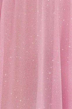 Compact Crepe Lace Up Corset With Gathered A-Line Glitter Chiffon Maxi Skirt & Scarf - Black, Pink & Pink by Goddiva