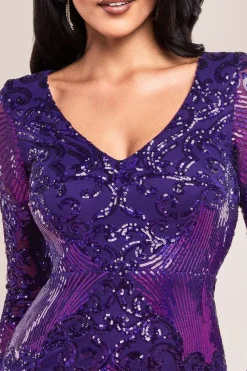 Contrast Sequin Long Sleeve Midi Dress - Purple by Goddiva