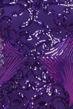 Contrast Sequin Long Sleeve Midi Dress - Purple by Goddiva