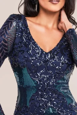 Contrast Sequin Long Sleeve Midi Dress - Emerald by Goddiva