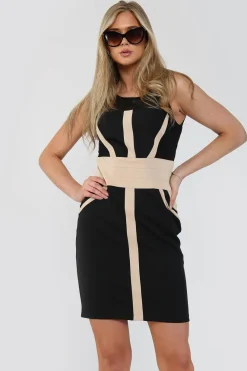Contrast Zipper Bandage Bodycon Dress by Avinci