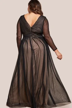 Corsage Dobby Mesh A-Line Maxi Dress - Black by Goddiva Plus