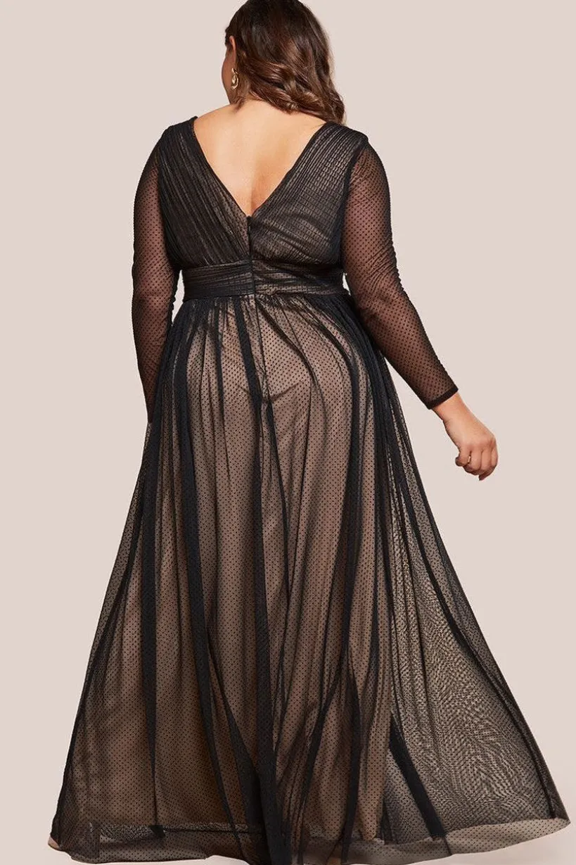 Corsage Dobby Mesh A-Line Maxi Dress - Black by Goddiva Plus