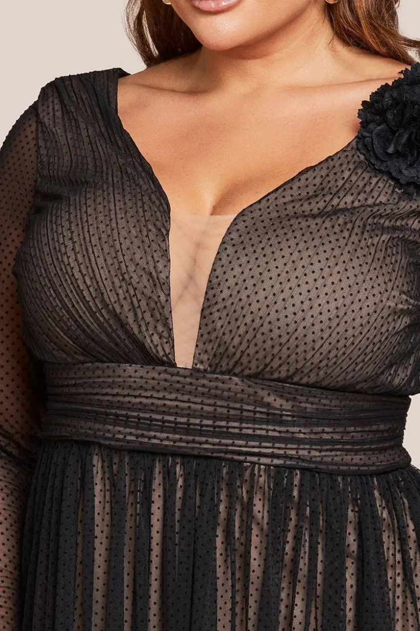 Corsage Dobby Mesh A-Line Maxi Dress - Black by Goddiva Plus