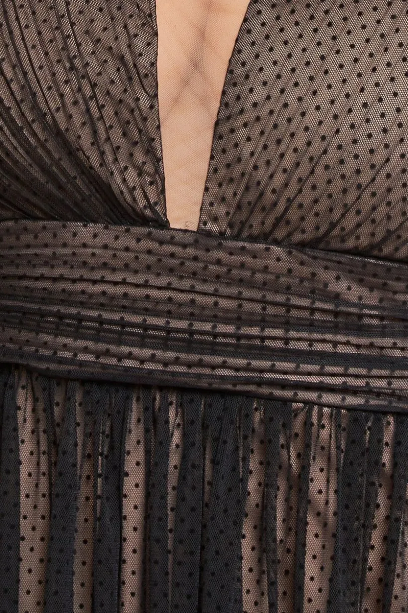 Corsage Dobby Mesh A-Line Maxi Dress - Black by Goddiva Plus