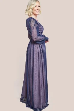 Corsage V-Neck Dobby Mesh Maxi Dress - Blue by Goddiva