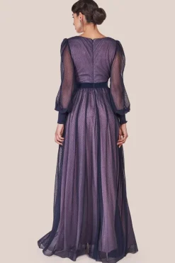 Corsage V-Neck Dobby Mesh Maxi - Blue by Goddiva