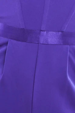 Corset Bodice Scuba & Satin Bardot Jumpsuit - Purple by Goddiva
