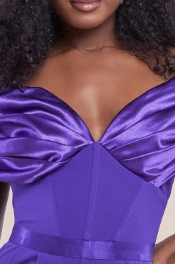 Corset Bodice Scuba & Satin Bardot Jumpsuit - Purple by Goddiva