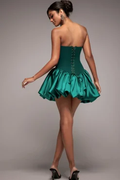 Corset Boobtube Babydoll Mini Dress - Emerald Green by Goddiva