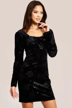 Corset Detail Mini Black Velvet Dress by Liquorish