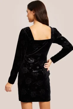 Corset Detail Mini Black Velvet Dress by Liquorish