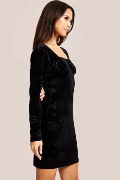 Corset Detail Mini Black Velvet Dress by Liquorish