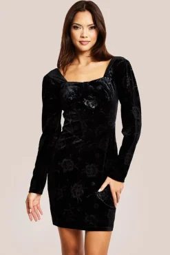 Corset Detail Mini Black Velvet Dress by Liquorish