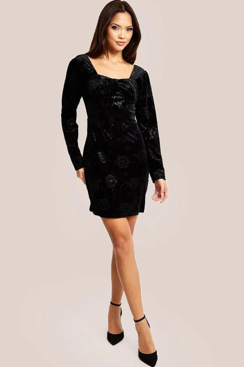 Corset Detail Mini Black Velvet Dress by Liquorish