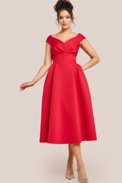 Corset Fit & Flare Midi Dress - Red by Goddiva