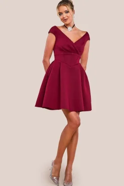 Corset Fit & Flare Mini Dress - Wine by Goddiva