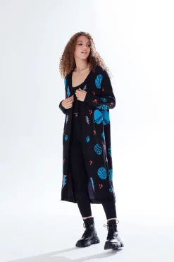 Cosmic Pattern Open Front Cardigan In Black by Liquorish