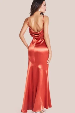 Cowl Back Satin Maxi Dress - Burntorange by Goddiva