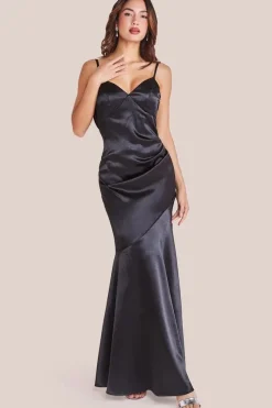 Cowl Back Satin Maxi Dress - Black by Goddiva