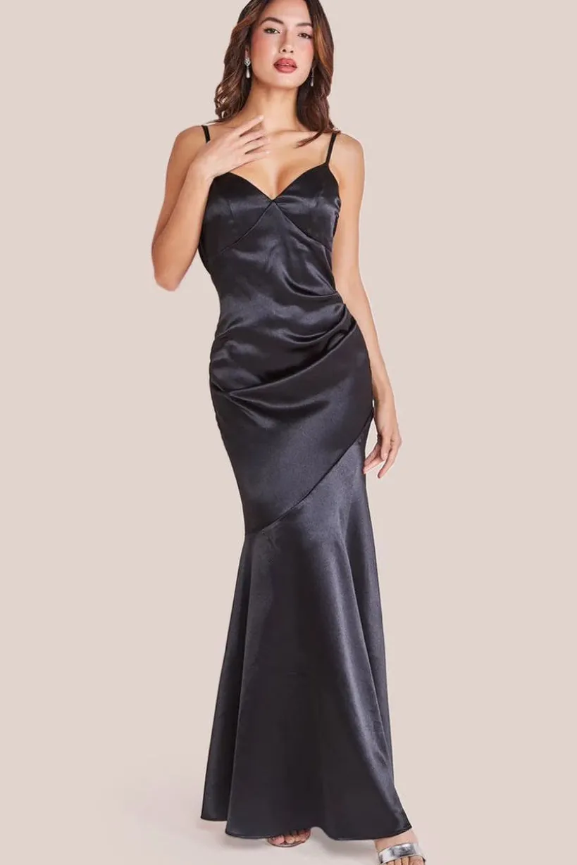 Cowl Back Satin Maxi Dress - Black by Goddiva