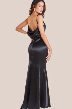 Cowl Back Satin Maxi Dress - Black by Goddiva