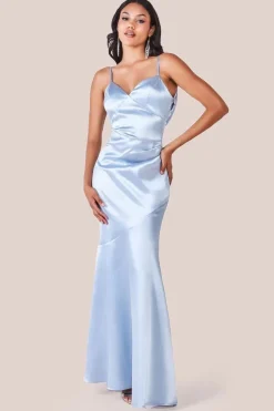 Cowl Back Satin Maxi Dress - Blue by Goddiva
