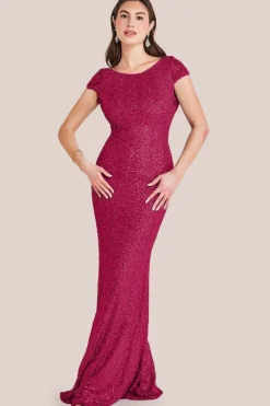 Cowl Back Sequin Maxi - Burgundy by Goddiva