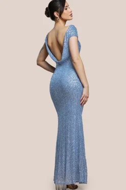 Cowl Back Sequin Maxi Dress - Blue by Goddiva