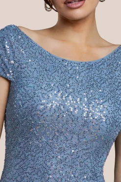Cowl Back Sequin Maxi Dress - Blue by Goddiva