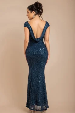 Cowl Back Sequin Maxi Dress - Navy by Goddiva