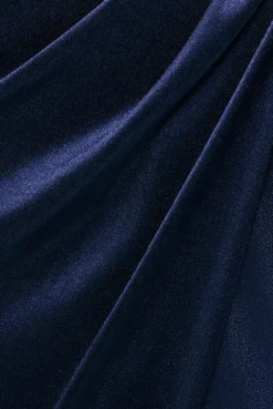 Cowl Bardot Satin Twill Maxi Dress - Navy by Goddiva