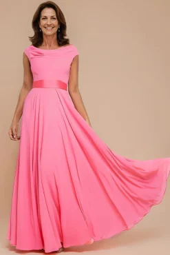 Cowl Neck A-Line Chiffon Maxi Dress - Coral by Goddiva