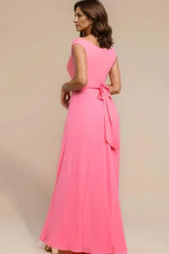 Cowl Neck A-Line Chiffon Maxi Dress - Coral by Goddiva