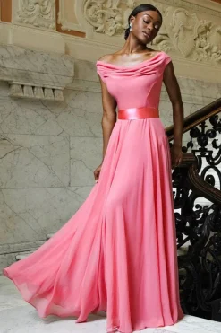 Cowl Neck A-Line Chiffon Maxi Dress - Coral by Goddiva