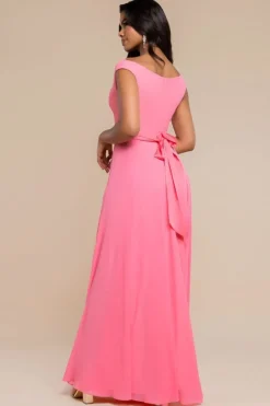 Cowl Neck A-Line Chiffon Maxi Dress - Coral by Goddiva