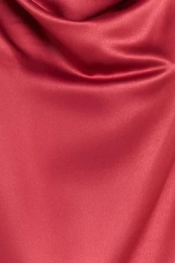 Cowl Neck Back Wing Satin High Low Midi Dress - Berry by Goddiva