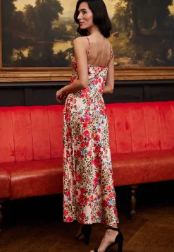 Cowl Neck Cami Dress In Leopard Rose Print by Angeleye