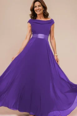 Cowl Neck Chiffon Maxi Dress - Purple by Goddiva
