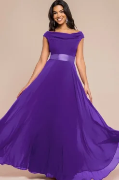 Cowl Neck Chiffon Maxi Dress - Purple by Goddiva