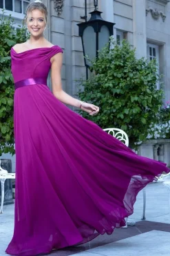 Cowl Neck Chiffon Maxi Dress - Magenta by Goddiva