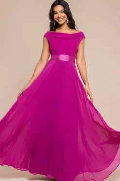 Cowl Neck Chiffon Maxi Dress - Magenta by Goddiva